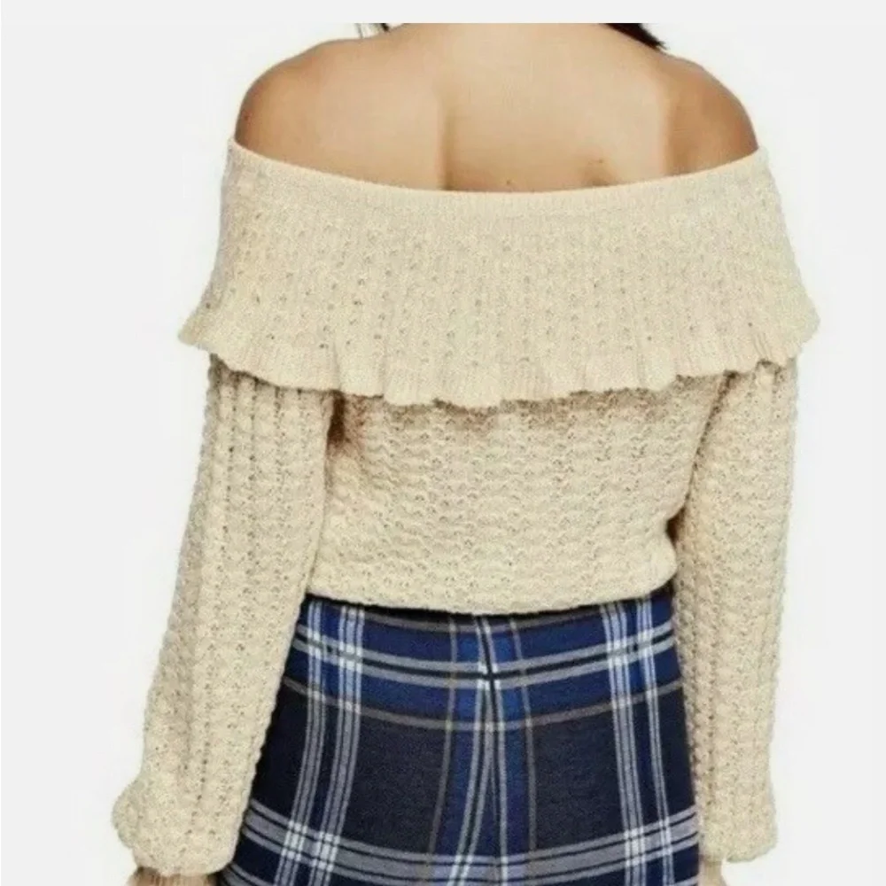 Free People Cream Cable Knit boat neckline Sweater Sz S